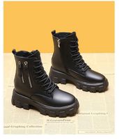 Nouvelles Bottes d'Hiver en Cuir à Semelle Épaisse Style Britannique à Carreaux pour Femmes