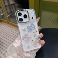 Coque de téléphone portable transparente avec nœud papillon scintillant et fleurs mignonnes, perles DIY 3D, pour iPhone 17 Air 16 15 14 Pro Max
