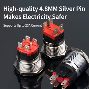 धातु पुश बटन 12 वी 24 वी 220v 20a 15a उच्च वर्तमान ip67 अनुकूलन योग्य 22 मिमी 25 मिमी क्षणिक लैचिंग पुश बटन स्विच - Product Image 5