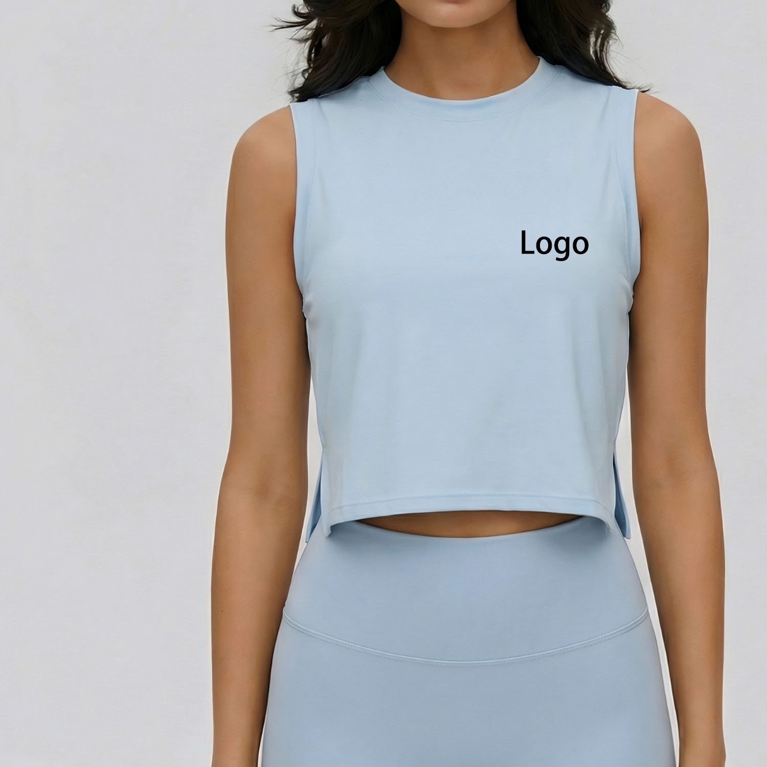 Custom Logo Loose Fit Crew Neck Sleeveless Yoga Tops Side Slit Luxury Elastic Breathable Cropped Quick Dry Women's tank Tops