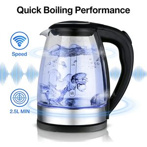 Bouilloire électrique en verre sans fil portable de 2,0 L avec lumière LED pour la maison et l'hôtel - Product Image 3