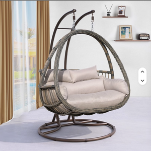 Fauteuil suspendu en forme d'œuf avec support en acier - Construction résistante aux intempéries - Balançoire en rotin tressé - Hamac au design de grand panier - Product Image 3