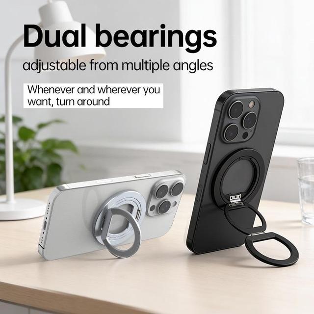 Adjustable Alloy Stand Cell Phone Grip Finger Ring Kickstand Phone Ring Holder for iPhone 17 Pro Max N52 Strong Magnetic