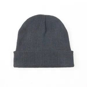 Оптовая продажа, дешевая Шапка-бини, однотонная зимняя вязаная шапка с черными манжетами и заказным логотипом