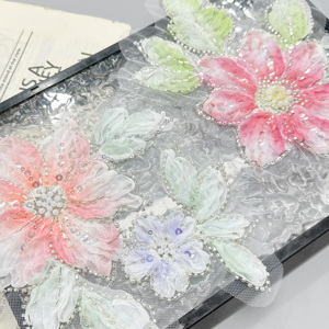 Patch en dentelle florale brodée rose pour la décoration de vêtements, applique en tulle 3D pour robe, tenue de mariage et de soirée - Product Image 5