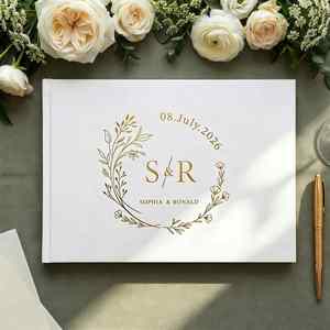 Libro de Visitas Personalizado para Bodas, Moderno, de Tapa Dura, con Páginas en Blanco para Mensajes, Elegante, para Recepción o Aniversario - Product Image 1