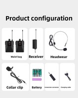 Microphone-cravate sans fil UHF modèle LR-E66 Little Bee pour système de sonorisation d'enseignant, un émetteur, deux récepteurs, cardioïde
