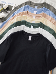 <span class=keywords><strong>Camiseta</strong></span> de manga corta de algodón puro de 230g de estilo japonés para hombre, camisa Base de media manga de Color sólido con <span class=keywords><strong>hombros</strong></span> regulares sueltos al por mayor - Product Image 5