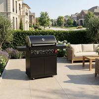 Barbecue à gaz propane liquide à quatre brûleurs, en acier inoxydable noir, grande taille, chariot barbecue à gaz pour usage extérieur avec armoire