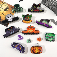 Nouvelles pinces à cheveux fantaisie pour Halloween, motif requin, citrouille et squelette humain, en acrylique, pour femmes, accessoire de mode