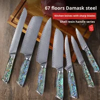Couteau de chef en acier Damas VG10 10Cr15CoMoV à 67 couches avec manche en nacre – Compatible lave-vaisselle, design moderne et épuré, logo personnalisé