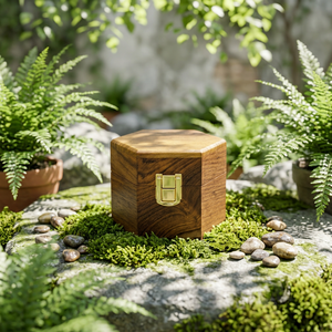 Caja Hexagonal de Madera Maciza Hecha a Mano con Acabado Pulido, Decoración de Mesa Estilo Antiguo - Product Image 1