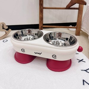 Niedliche Cartoon-Hunde- und Katzen-Futter- und Wassernäpfe aus Edelstahl, Doppel-Futterschüssel mit Rutschfester Basis für Welpen und Kätzchen - Product Image 3