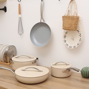 Ensemble de casseroles en aluminium à fond à induction, revêtement céramique antiadhésif, wok, poêle à frire, casserole à lait, 7 pièces, ensemble de casseroles, fabrication d'usine - Product Image 4