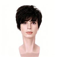 Perruques Synthétiques Populaires pour Hommes, Fibre Haute Température, Ondulation Naturelle, Effet Volumineux, Bonnet en Filet Rose Semi-Élastique, Densité 150%