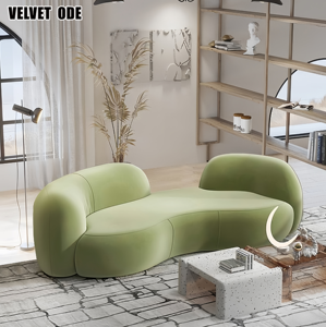 Nouveauté Canapé incurvé en forme <span class=keywords><strong>de</strong></span> pois haut <span class=keywords><strong>de</strong></span> gamme - Canapé chic en peau <span class=keywords><strong>de</strong></span> mouton pelucheux pour les intérieurs <span class=keywords><strong>de</strong></span> salon élégants - Product Image 1