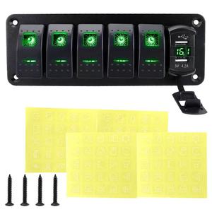 แผงสวิตช์โยก 5 ช่อง Yuhe YH-DH6-QB 12V 24V พร้อมที่ชาร์จ USB คู่ 4.8 แอมป์ และโวลต์มิเตอร์ LED สำหรับเรือ พร้อมฟังก์ชั่นเปิด-ปิด - Product Image 6