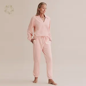 Organic Bamboo Velour Women's Sleepwear Eco Friendly Bamboo Cotton Velour Pyjamas Sustainable Velour Womens Sleepwear