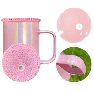 Taza de café de vidrio sublimable de 17oz con brillo holográfico reutilizable de almacén de EE. UU. con tapa de PP para envolturas UV DTF - Product Image 6