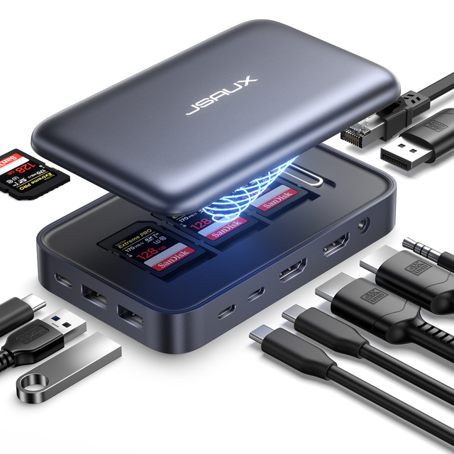 JSAUX Docking Station, 12 in 1 USB-C Docking Station 3 Monitors for MacBook/Dell/HP/Lenovo/Steam Deck, Laptop Docking Station