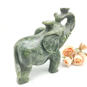 Wholesale Natural Crystal Carvings Xiuyu Jade Elephant Large Gemstone Crafts For Decoration