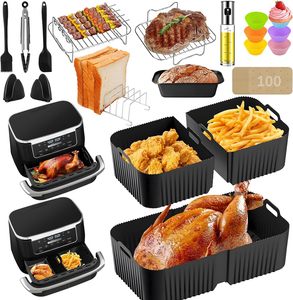 Ensemble d'<span class=keywords><strong>accessoires</strong></span> pour friteuse à <span class=keywords><strong>air</strong></span> <span class=keywords><strong>Ninja</strong></span> : revêtement en silicone réutilisable et grilles de cuisson pour <span class=keywords><strong>accessoires</strong></span> de cuisine - Product Image 3