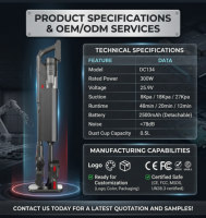 Aspirateur à main sans fil COMPASS OEM/ODM, moteur sans balais, filtre HEPA sec, autonomie de 30 à 60 minutes, usage domestique