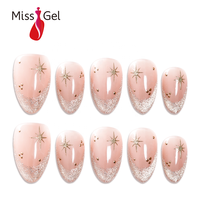 Ongles à presser de luxe effet étoile, brillants et scintillants, forme amande, 32 pièces, faux ongles manucure française pour femmes