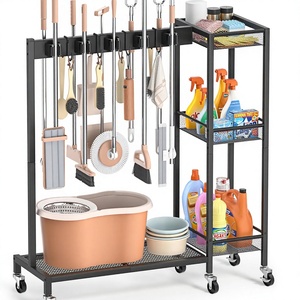 Portascopa in Metallo Antiruggine, Organizzatore per Prodotti di Pulizia, Carrello Portaoggetti, Ganci per Mop, Supporto per Attrezzi per Pulizie - Product Image 1