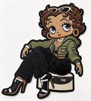 Patch brodé personnalisé Y2K thermocollant, motif fille noire, appliqué brodé, patch mode fille dessin animé, thermocollant ou à coudre, pour vêtements, chapeaux, DIY