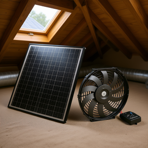 Ventilador de Extracción Solar para Ático de 12 Pulgadas y 1300 CFM con Termostato Ajustable para Montaje en Techo a Dos Aguas - Product Image 2