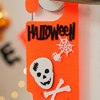 Panneau de bienvenue en feutre pour Halloween à accrocher à la porte d'entrée intérieure, motifs Joyeux Halloween, porche, squelette, citrouille, fantôme, chauve-souris