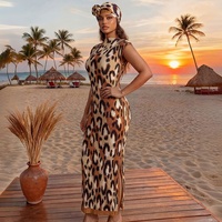 Ensemble de Robe de Luxe Florale en Polyester Style Dashiki, Faux Soie Froissée, Kaftan Bikini Slim Fit pour Femme du Moyen-Orient avec Foulard