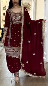 Salwar Kameez de Mujer, Estilo Cultural Punjabi, con Hilo de Seda de 5MM y Lentejuelas, Largo hasta el Suelo, Ideal para Fiestas y Eventos Festivos - Product Image 3