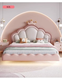 Sang trọng hiện đại ý da giường mở rộng đầu giường Nữ Hoàng/đôi kích thước đồ nội thất phòng ngủ màu hồng công chúa thiết kế lưu trữ các tính năng - Product Image 4