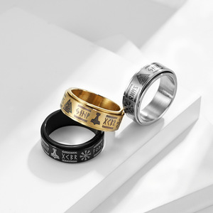 Bague homme rune en acier inoxydable Bague tournante littérature Viking nordique - Product Image 4