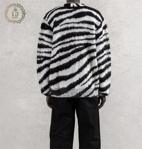 KD maglieria produttore personalizzato uomo Zebra Print Distressed Mohair maglione uomo oversize a righe invecchiato <span class=keywords><strong>Cardigan</strong></span> in maglia - Product Image 3