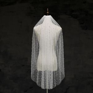S1474R 2025 nouvelle mode fait à la main perle luxe <span class=keywords><strong>court</strong></span> une couche métal peigne <span class=keywords><strong>voile</strong></span> de <span class=keywords><strong>mariée</strong></span> <span class=keywords><strong>voile</strong></span> - Product Image 1