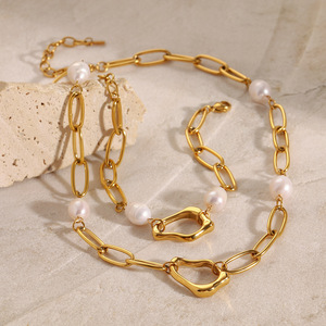 Collar de Perlas de Acero Inoxidable con Colgante de Corazón, Juego de Joyería con Cadena Dorada, Accesorio de Moda para Regalo - Product Image 3