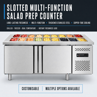 Table de préparation réfrigérée professionnelle pour bar à salades avec zone de refroidissement direct pour restaurants, pizzerias, fruiteries, cafés, hôtels et traiteurs