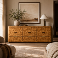 Commode à 9 tiroirs en bois de palissandre avec poignées en laiton, 228 cm de long, pour chambre à coucher
