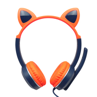 Headphone Anak Perempuan dan Perempuan, Headphone Lucu Nyaman Memakai Kafe Internet dengan Headset Mikrofon Kabel Keren Headphone Telinga Kucing Gaya Baru