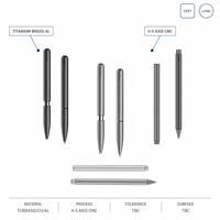 Coque de stylo sur mesure usinée CNC en titane, laiton, cuivre |   Précision 4 axes 5 axes ±0,002 mm |   Couvre-stylo à bille OEM