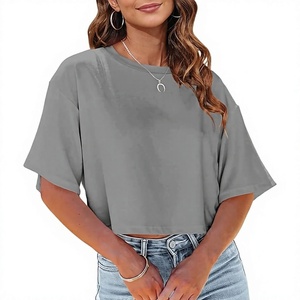 Camisetas Cortas de Cuello Redondo para Mujer, Talla Grande, Lisas, Teñidas, 240 Gramos, Top de Verano para Uso Diario - Product Image 5