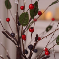 Tischbaum-Lichterkette, batteriebetrieben, goldene Beerenblätter, warmweiß, für Weihnachtsfeiern, Hochzeiten, Innendekoration