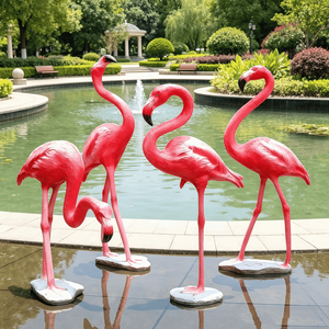 Ensemble de sculptures de flamants roses en fibre de verre en gros, plusieurs tailles, statues d'oiseaux roses en résine, sculpture d'animaux d'extérieur étanche pour aménagement paysager - Product Image 3