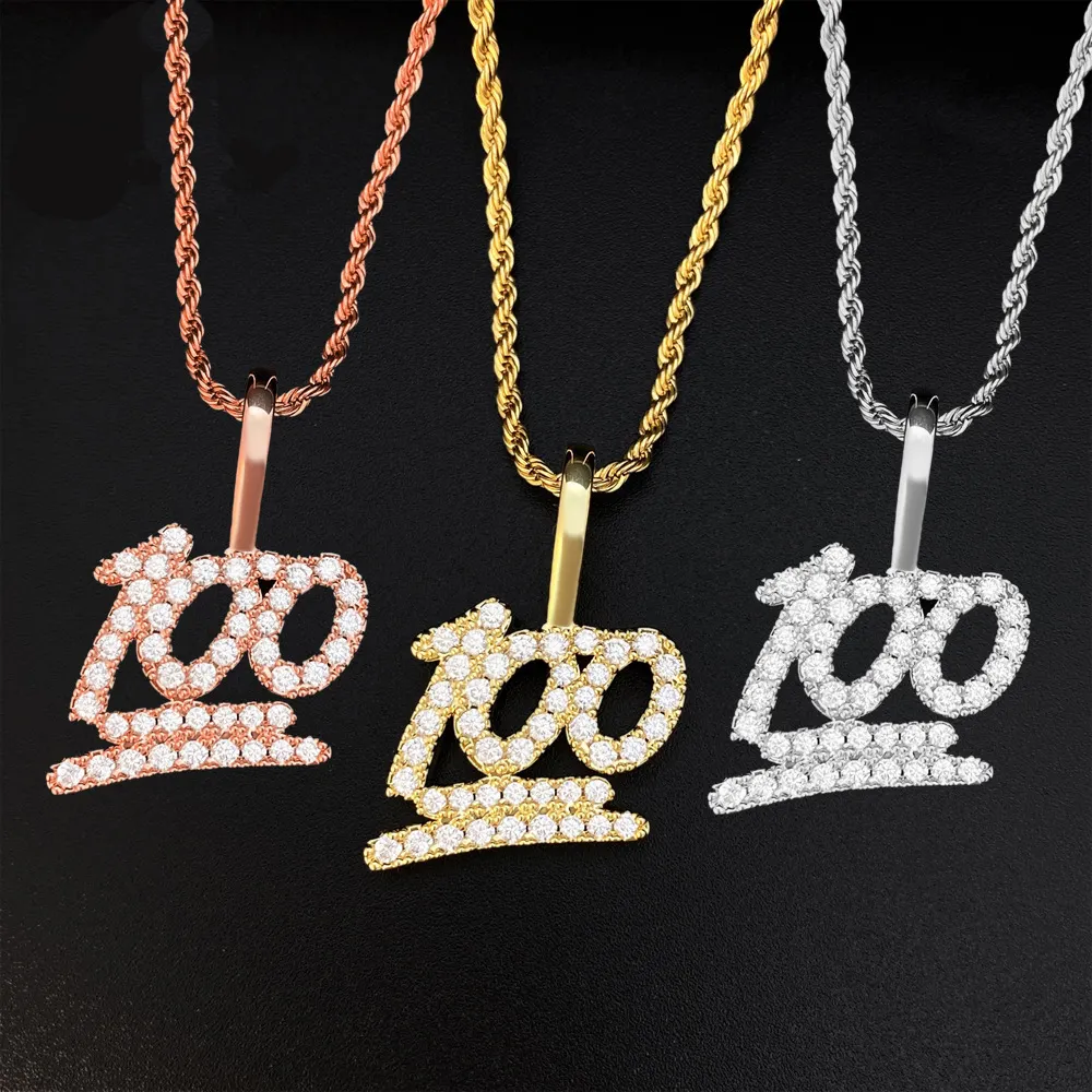 Individuelles personalisiertes Design Großhandel Mode Kupfer vergoldet Zirkonschmuck 100 Punkte volle Marke Anzahl Anhänger-Halsband