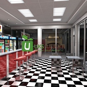 Comptoir <span class=keywords><strong>d</strong></span>'exposition en forme de L rouge personnalisé pour les magasins de restauration rapide, meubles en acier inoxydable pour les magasins de nourriture, design de <span class=keywords><strong>magasin</strong></span> de restauration - Product Image 3
