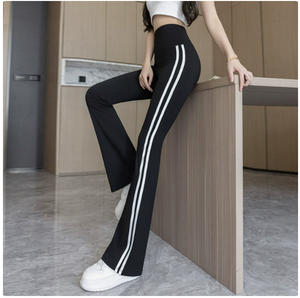 Pantalon évasé décontracté taille haute pour femme, coupe large, longueur intégrale, en polyester tricoté anti-boulochage, avec cordon de serrage, collection automne - Product Image 5