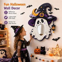 Décoration d'Halloween pour Porte et Fenêtre : Miroir Suspendu en EVA, Chapeau de Sorcière Fantôme Adorable, Lune, Étoile et Chauve-souris
